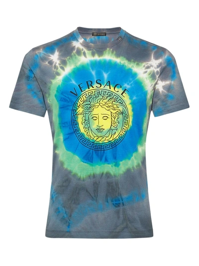 Shop Versace Tie Dye Medusa Logo Shirt In Blue