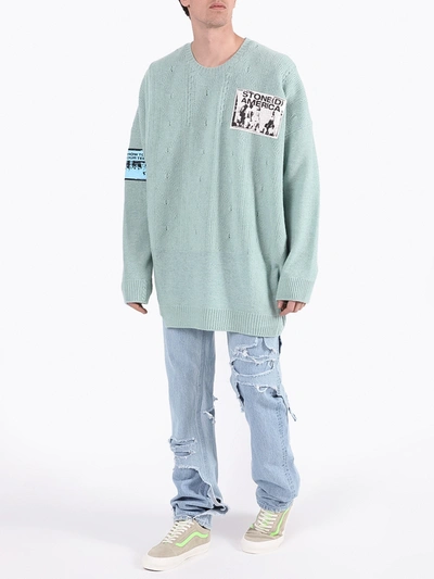 Shop Raf Simons Over-sized Crewneck Patch Sweater In Blue