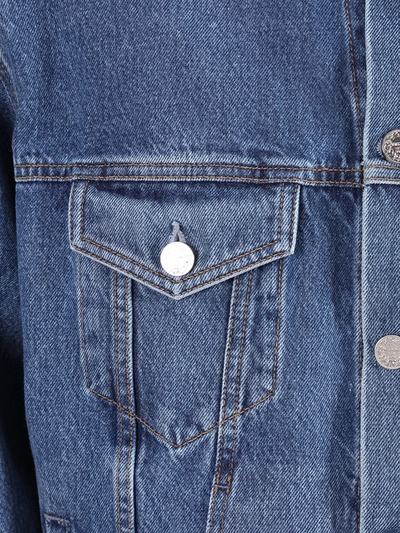 Shop Vetements Gothic Logo Embroidered Denim Jacket In Blue