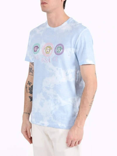 Shop Versace Tie-dye Medusa Logo T-shirt In Blue