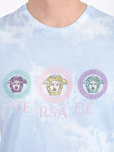 Shop Versace Tie-dye Medusa Logo T-shirt In Blue