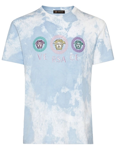 Shop Versace Tie-dye Medusa Logo T-shirt In Blue