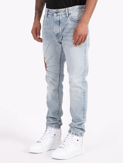 Shop Palm Angels Scared Heart Denim Jeans In Blue