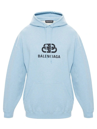 Shop Balenciaga Light Blue Logo Hoodie