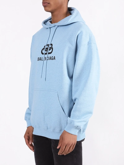 Shop Balenciaga Light Blue Logo Hoodie