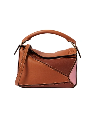 Shop Loewe Color Block Mini Puzzle Handbag In Brown