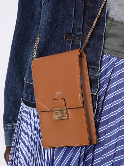 Shop Fendi Vertical Wallet On Chain Bag In Brown