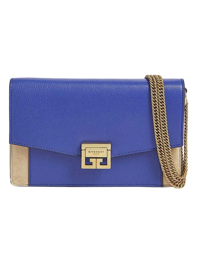 Shop Givenchy Blue And Tan Gv3 Wallet On Chain Bag