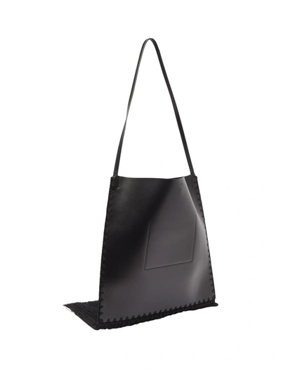 Shop Jil Sander Black Border Fringe Tote Bag