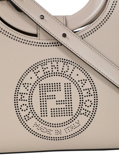 Shop Fendi Neutral Perforated Logo Hand Bag