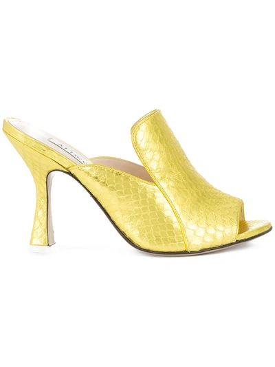 Shop Attico Crocodile Effect Open Toe Mules In Yellow