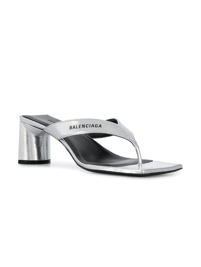 Shop Balenciaga Metallic Silver Crinkled Slide Sandals