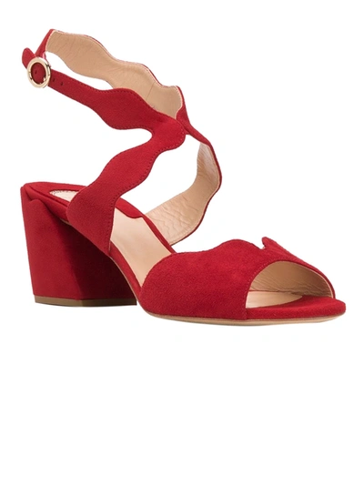 Shop Chloé Red Scalloped Strap Sandals