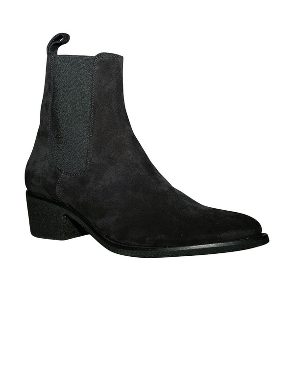 black leather pointed toe chelsea boot