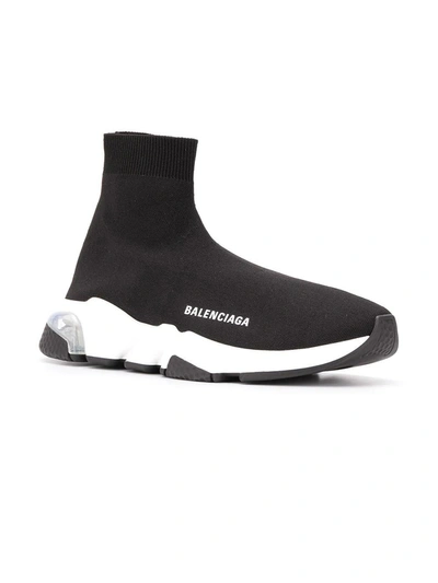 Shop Balenciaga Black And White Speed Light Clear Sole Sneakers