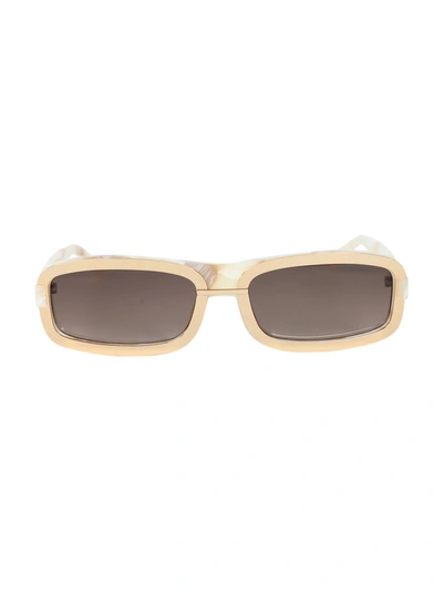 Shop Linda Farrow Neutral Tortoiseshell Rectangle Sunglasses