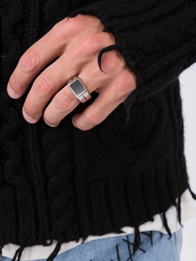 Shop Givenchy Two Tone Signature Ring In Silver