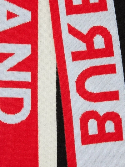 Shop Burberry Logo And Icon Stripe Cashmere Jacquard Scarf In White