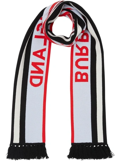 Shop Burberry Logo And Icon Stripe Cashmere Jacquard Scarf In White