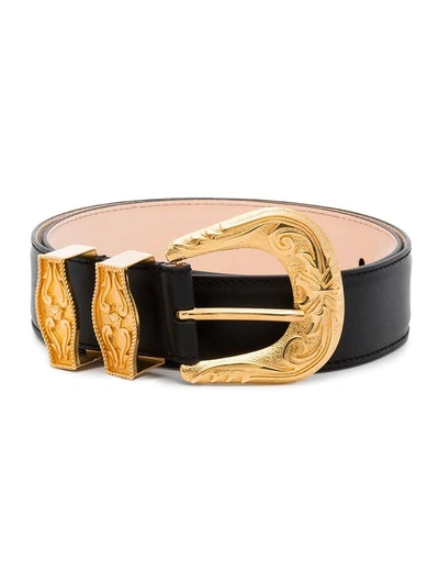 Shop Versace Black Leather Baroque Belt