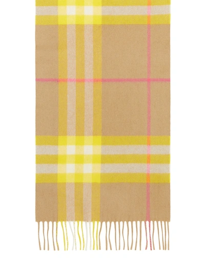 Shop Burberry Yellow Check Print Cashmere Scarf