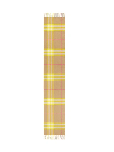 Shop Burberry Yellow Check Print Cashmere Scarf