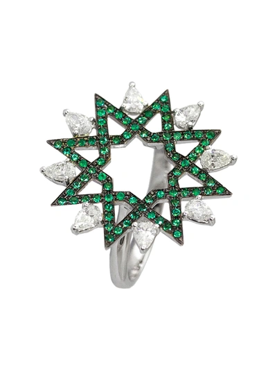 Shop Ralph Masri Emerald And Diamond Arabesque Ring