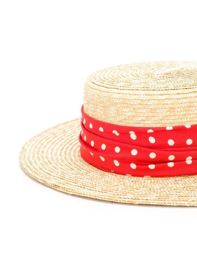 Shop Maison Michel Red Kiki Canotier Polka Dot Straw Hat In Multicolor