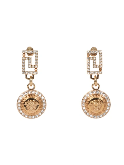 Shop Versace Embellished Gold-tone Medusa Head Earrings