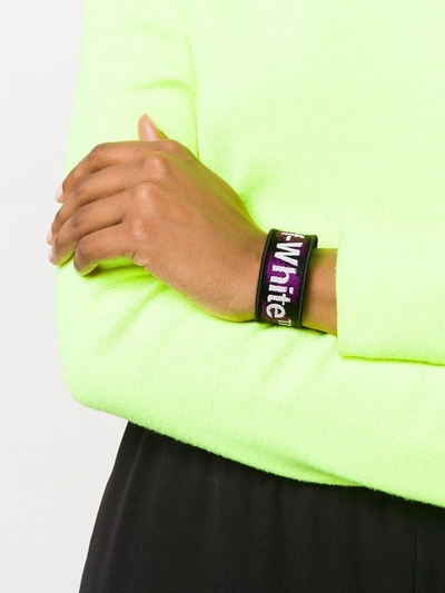 Shop Off-white Logo Macrame Bracelet Fuchsia In Purple