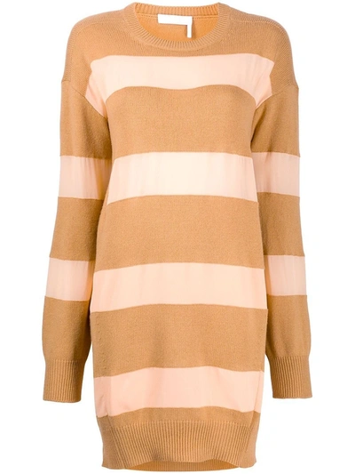 Shop Chloé Striped Camel And Pink Knit Dress