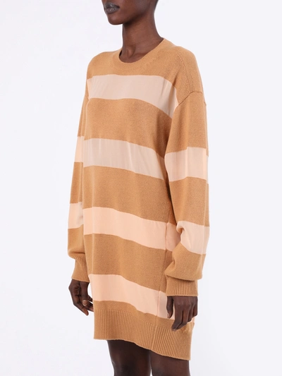 Shop Chloé Striped Camel And Pink Knit Dress