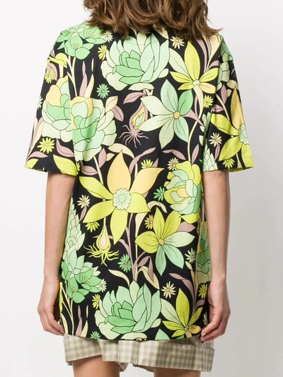 Shop Fendi Green Floral Print Logo T-shirt