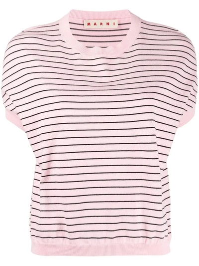 Shop Marni Pink And Black Striped Knit Top