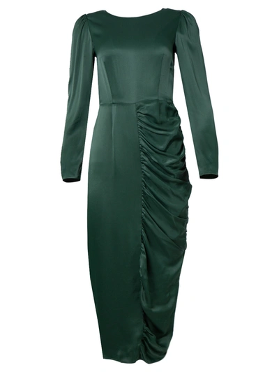 Shop Alexa Chung Dark Green Satin Gathered Dress