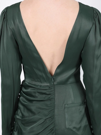 Shop Alexa Chung Dark Green Satin Gathered Dress