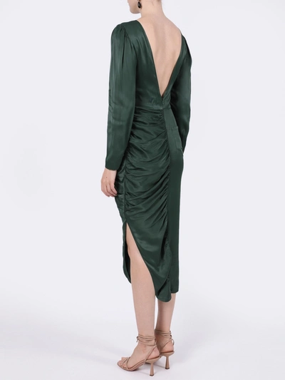 Shop Alexa Chung Dark Green Satin Gathered Dress