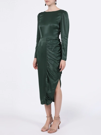 Shop Alexa Chung Dark Green Satin Gathered Dress