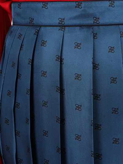 Shop Fendi Pleated Ff Logo Skirt Blue Deco