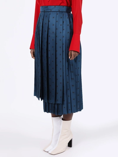 Shop Fendi Pleated Ff Logo Skirt Blue Deco