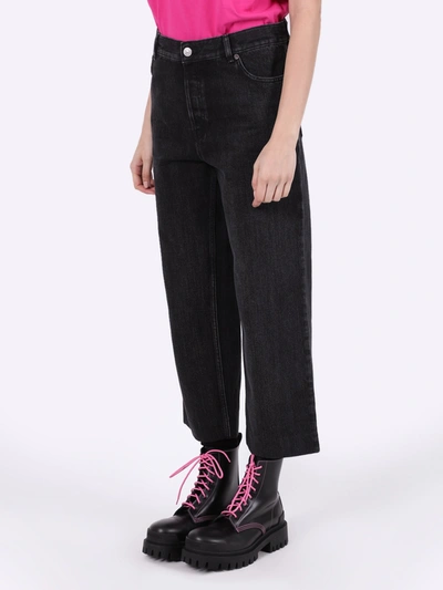 Shop Balenciaga Cropped Denim Pants Black