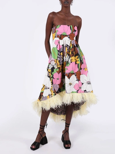 Shop La Doublej Multicolored Floral Feather Midi Dress