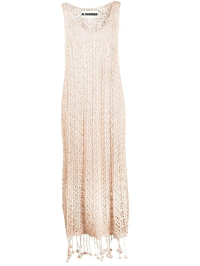 Shop Jil Sander Pompom-hem Crochet Dress