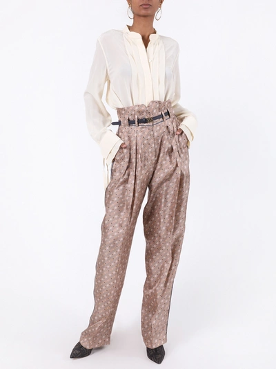 Shop Fendi Ff Logo Silk Belted Pants