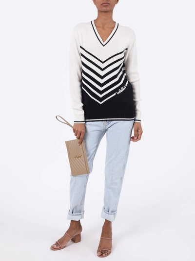 Shop Valentino Navy And Ivory Knit Sweater