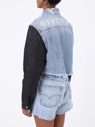 Shop Givenchy Quilted Sleeve Cropped Denim Jacket In Blue