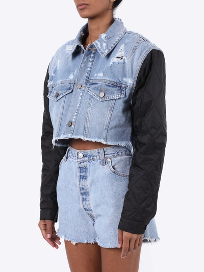 Givenchy Quilted Sleeve Destroyed Denim Jacket In Blue | ModeSens