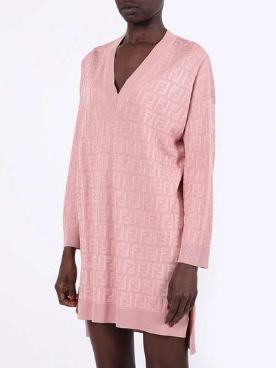 Shop Fendi Ff Jacquard Knit Dress Pink