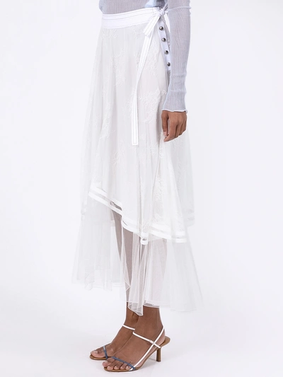 Shop Chloé Draped Lace Skirt In White