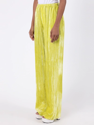 Shop Balenciaga Crushed Velvet Pants In Yellow